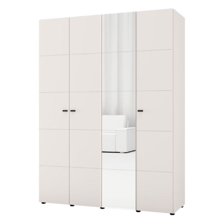 Guardaroba Grande Bianco Crema Nero Appendiabiti 4 Ripiani 155x208h cm, 6 Vani - Ifrane