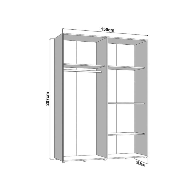Guardaroba Grande Bianco Crema Nero Appendiabiti 4 Ripiani 155x208h cm, 6 Vani - Ifrane