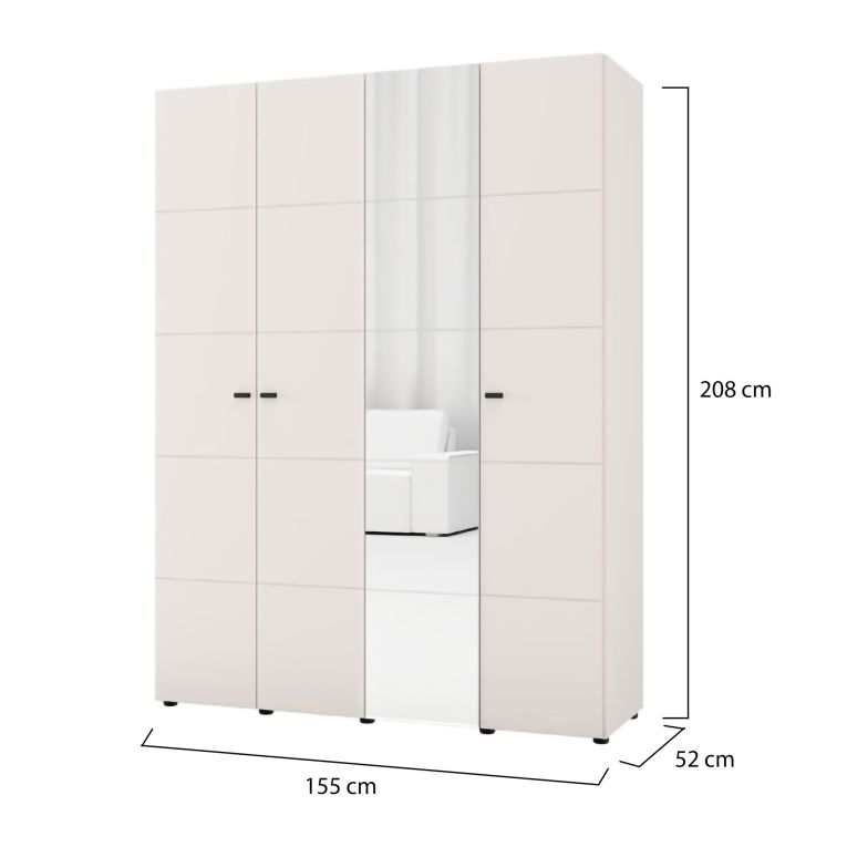 Guardaroba Grande Bianco Crema Nero Appendiabiti 4 Ripiani 155x208h cm, 6 Vani - Ifrane