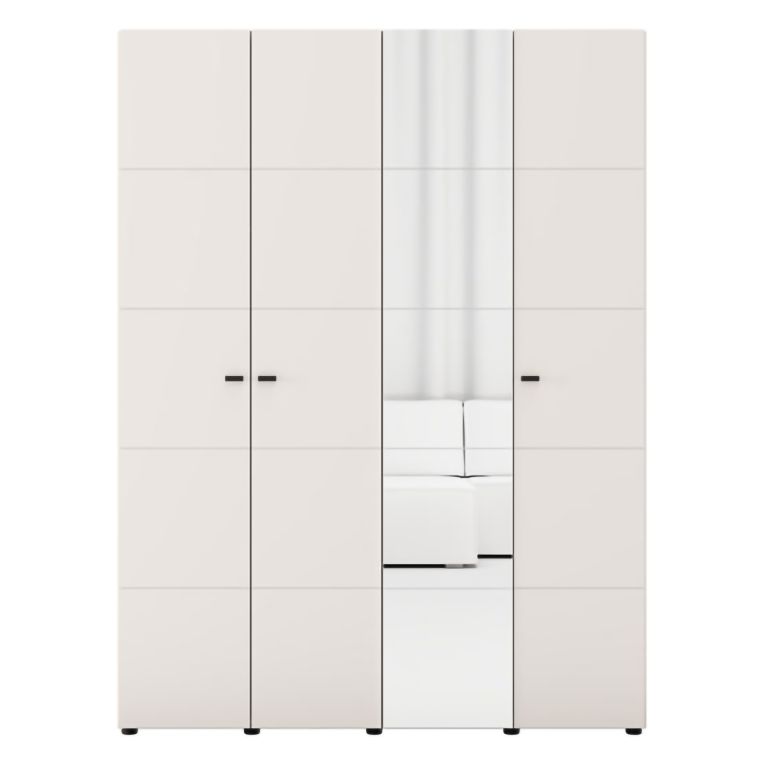 Guardaroba Grande Bianco Crema Nero Appendiabiti 4 Ripiani 155x208h cm, 6 Vani - Ifrane