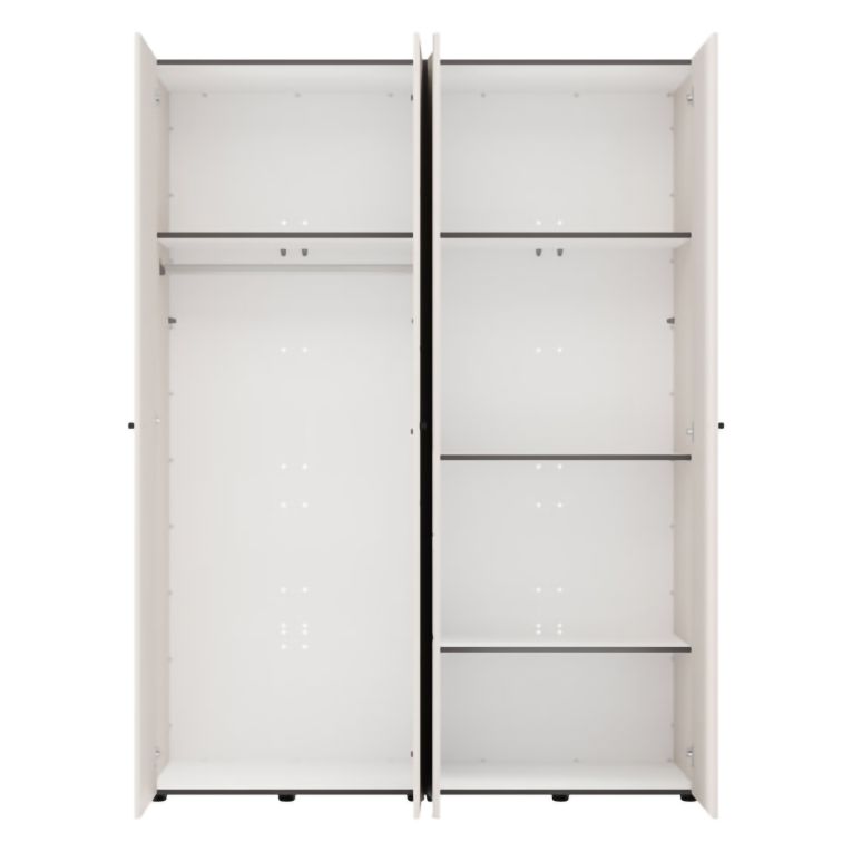 Guardaroba Grande Bianco Crema Nero Appendiabiti 4 Ripiani 155x208h cm, 6 Vani - Ifrane