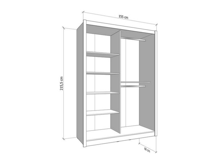 Guardaroba Grande Bianco Crema Nero Appendiabiti 5 Ripiani 155x215.5h cm, 7 Vani - Carisolo