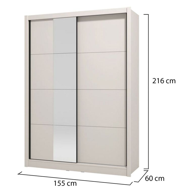 Guardaroba Grande Bianco Crema Nero Appendiabiti 5 Ripiani 155x215.5h cm, 7 Vani - Carisolo