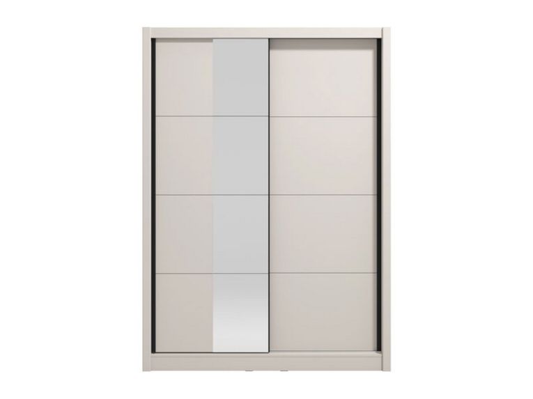 Guardaroba Grande Bianco Crema Nero Appendiabiti 5 Ripiani 155x215.5h cm, 7 Vani - Carisolo