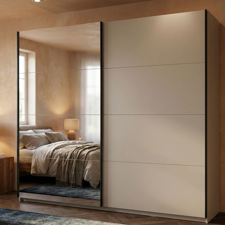 Guardaroba Grande Bianco Crema Trasparente Appendiabiti 2 Ripiani 245x217.5h cm, Apertura Scorrevole - Laghi
