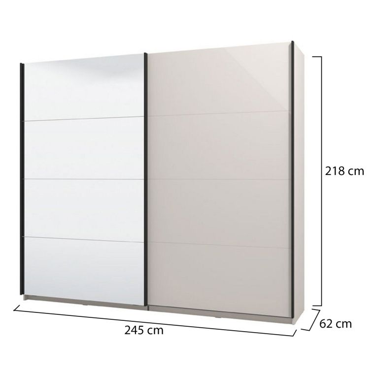 Guardaroba Grande Bianco Crema Trasparente Appendiabiti 2 Ripiani 245x217.5h cm, Apertura Scorrevole - Laghi