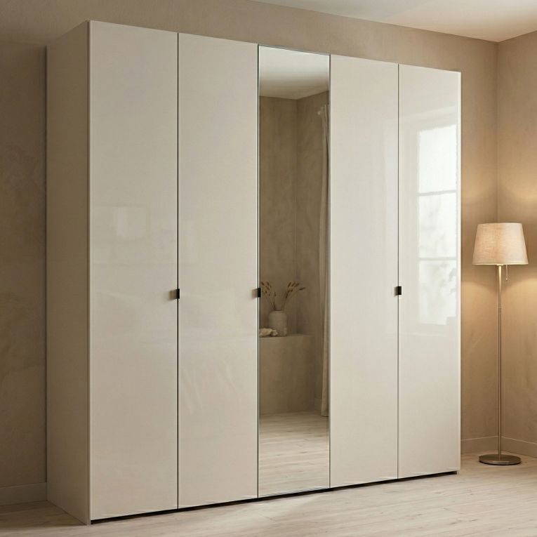 Guardaroba Grande Bianco Crema Trasparente Appendiabiti 8 Ripiani 224x226.5h cm, 12 Vani - Quarrata