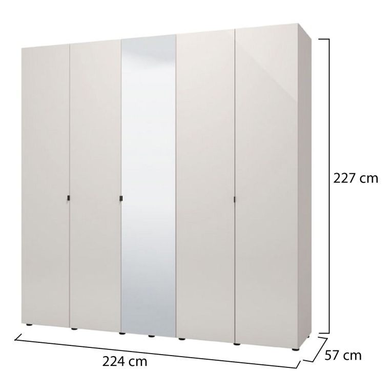 Guardaroba Grande Bianco Crema Trasparente Appendiabiti 8 Ripiani 224x226.5h cm, 12 Vani - Quarrata