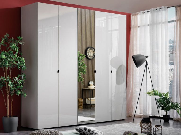 Guardaroba Grande Bianco Crema Trasparente Appendiabiti 8 Ripiani 224x226.5h cm, 12 Vani - Quarrata