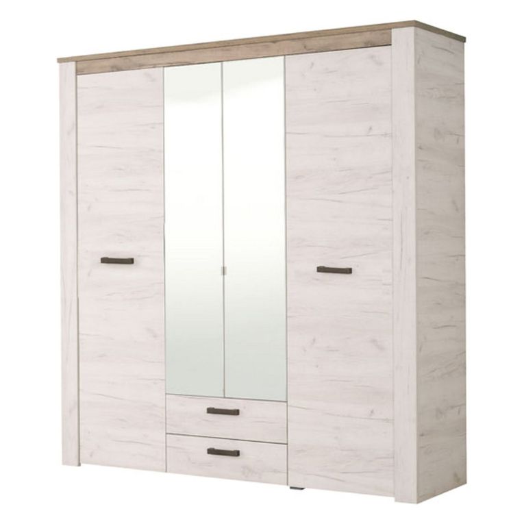 Guardaroba Grande Bianco Larice Marrone Noce 2 Cassetti 5 Ripiani 198.5x206.5h cm, Appendiabiti - Caiano