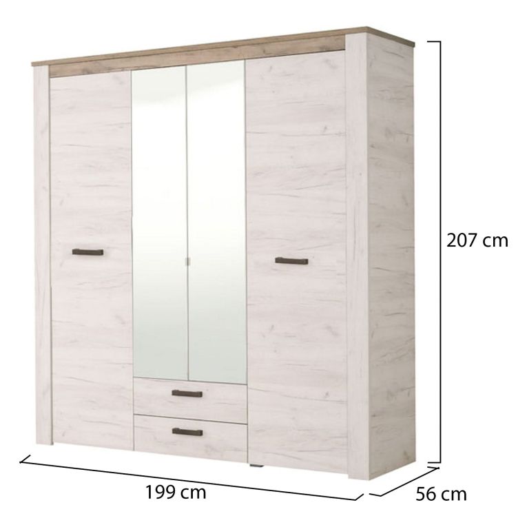 Guardaroba Grande Bianco Larice Marrone Noce 2 Cassetti 5 Ripiani 198.5x206.5h cm, Appendiabiti - Caiano