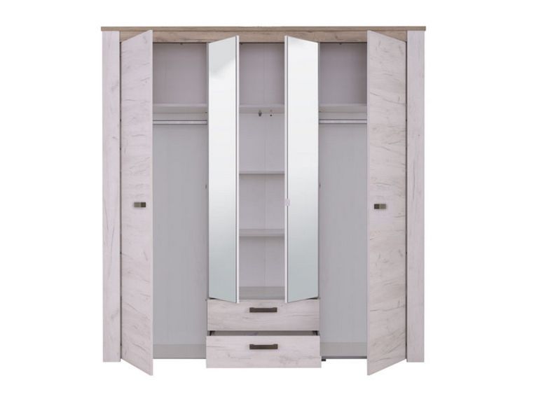 Guardaroba Grande Bianco Larice Marrone Noce 2 Cassetti 5 Ripiani 198.5x206.5h cm, Appendiabiti - Caiano