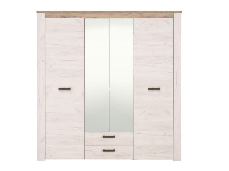 Guardaroba Grande Bianco Larice Marrone Noce 2 Cassetti 5 Ripiani 198.5x206.5h cm, Appendiabiti - Caiano
