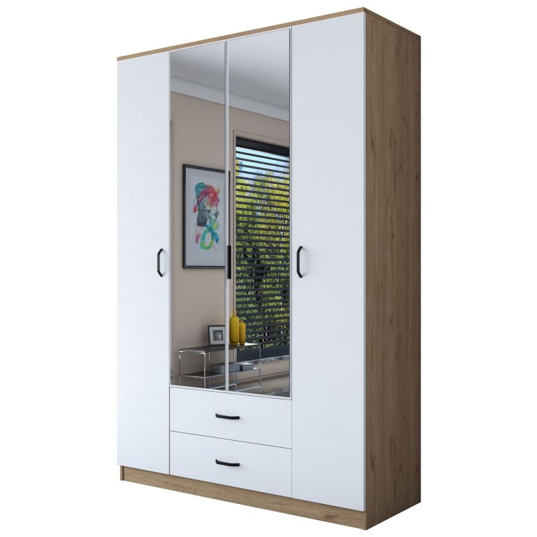 Guardaroba Grande Bianco Marrone 2 Cassetti 11 Ripiani 210x210h cm, Appendiabiti - Verdello