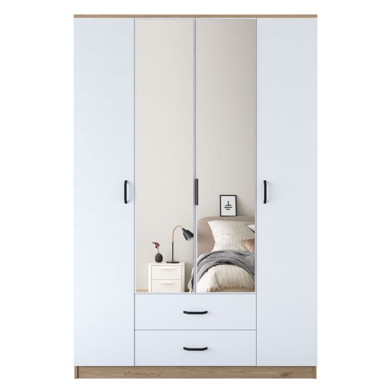 Guardaroba Grande Bianco Marrone 2 Cassetti 11 Ripiani 210x210h cm, Appendiabiti - Verdello