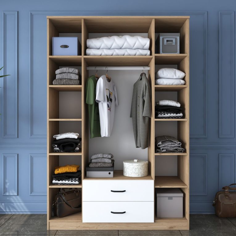 Guardaroba Grande Bianco Marrone 2 Cassetti 11 Ripiani 210x210h cm, Appendiabiti - Verdello