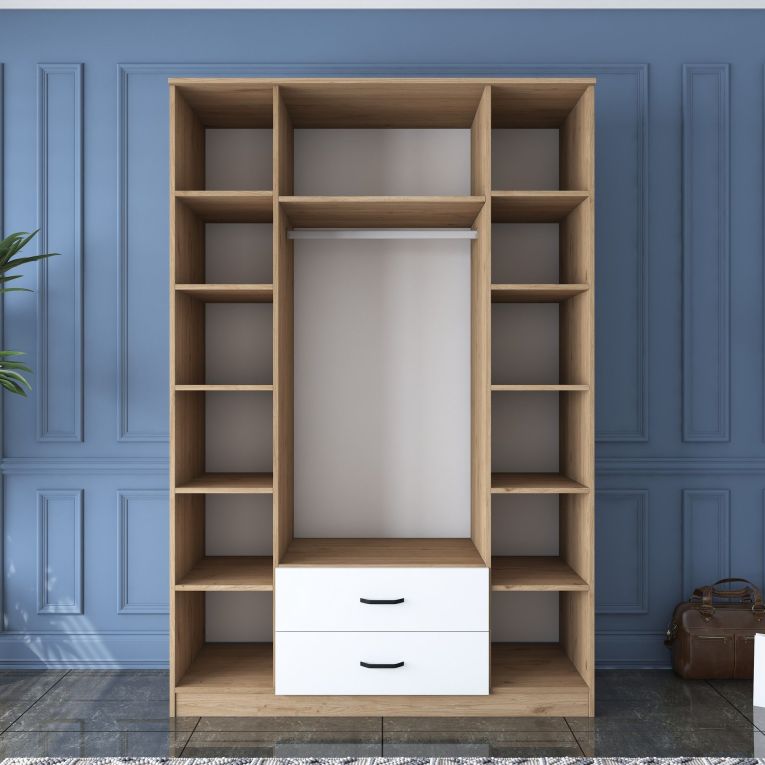Guardaroba Grande Bianco Marrone 2 Cassetti 11 Ripiani 210x210h cm, Appendiabiti - Verdello