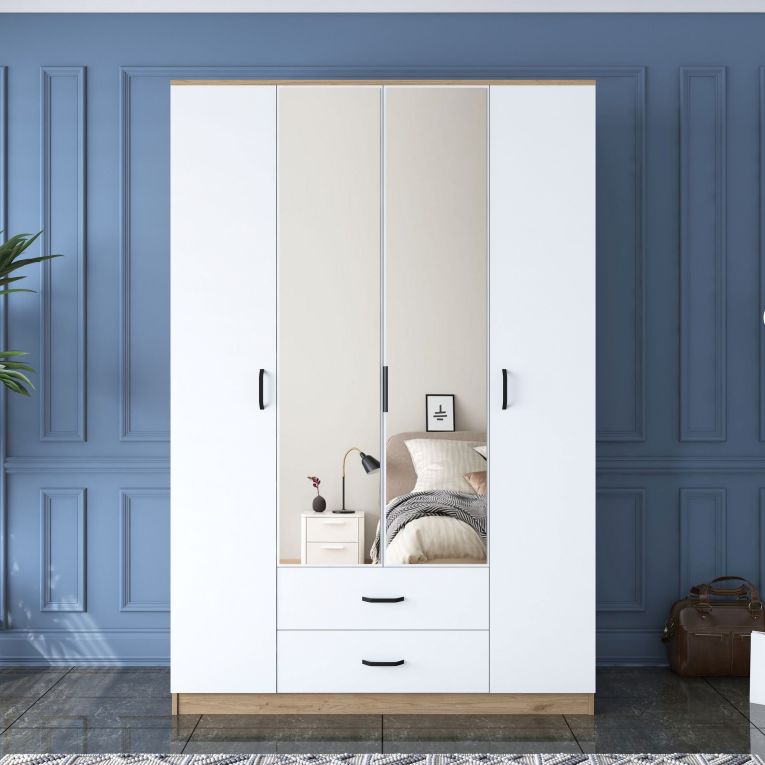 Guardaroba Grande Bianco Marrone 2 Cassetti 11 Ripiani 210x210h cm, Appendiabiti - Verdello
