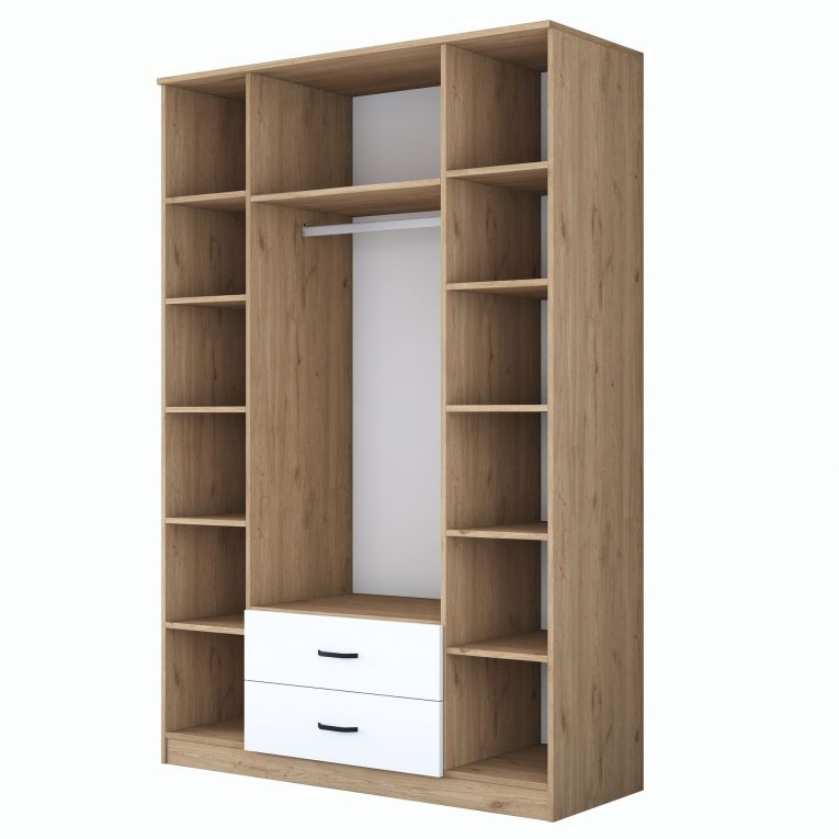 Guardaroba Grande Bianco Marrone 2 Cassetti 11 Ripiani 210x210h cm, Appendiabiti - Verdello