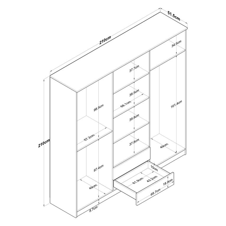Guardaroba Grande Bianco Marrone 2 Cassetti 5 Ripiani 210x210h cm, Appendiabiti - Neirone