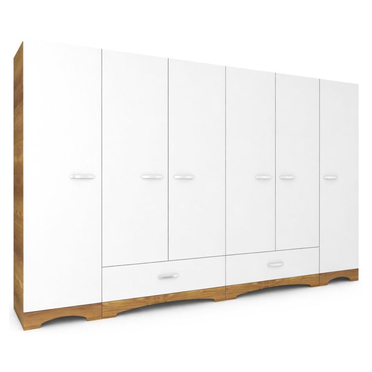 Guardaroba Grande Bianco Marrone Noce 10 Ripiani 2 Cassetti 243x181h cm, Appendiabiti - Madruzzo