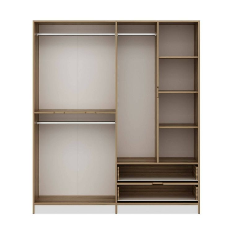 Guardaroba Grande Bianco Marrone Noce 5 Ripiani Appendiabiti 185x208h cm, 2 Cassetti - Odalys