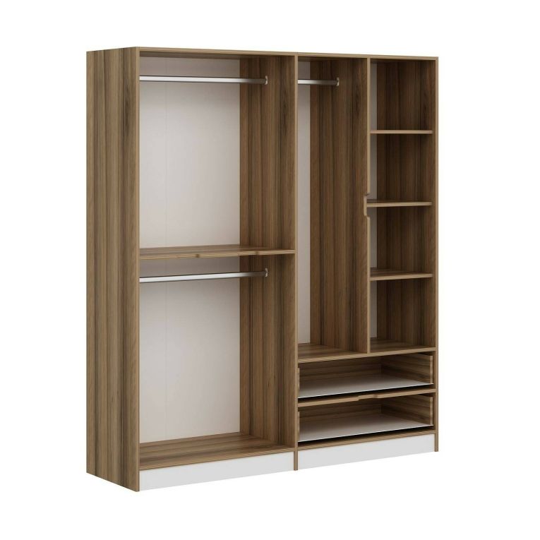 Guardaroba Grande Bianco Marrone Noce 5 Ripiani Appendiabiti 185x208h cm, 2 Cassetti - Odalys