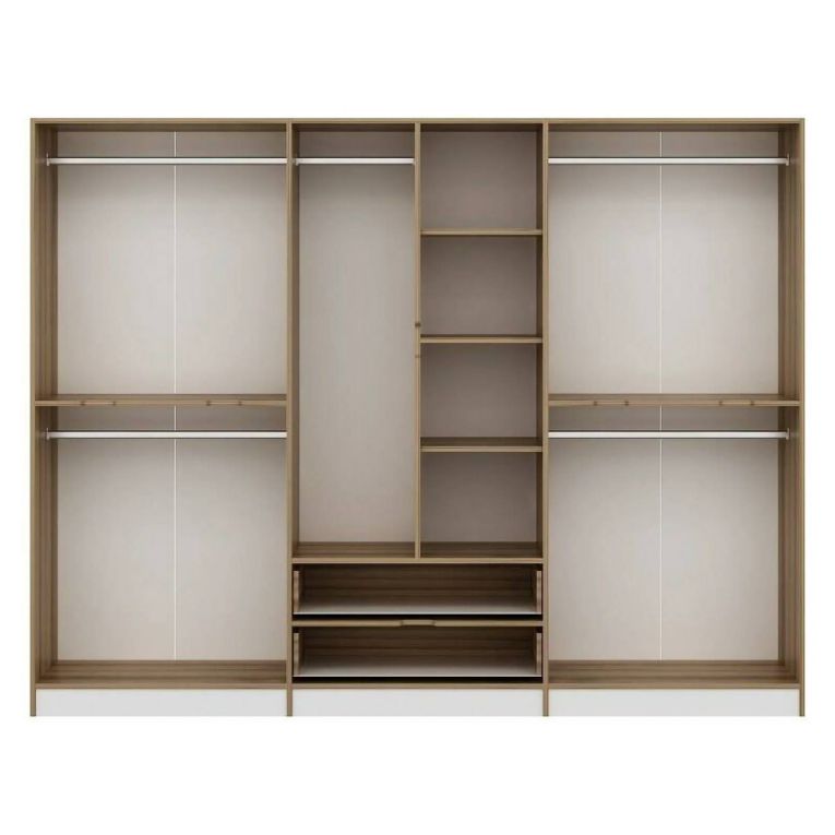 Guardaroba Grande Bianco Marrone Noce 5 Ripiani Appendiabiti 277x208h cm, 2 Cassetti - Gaspard