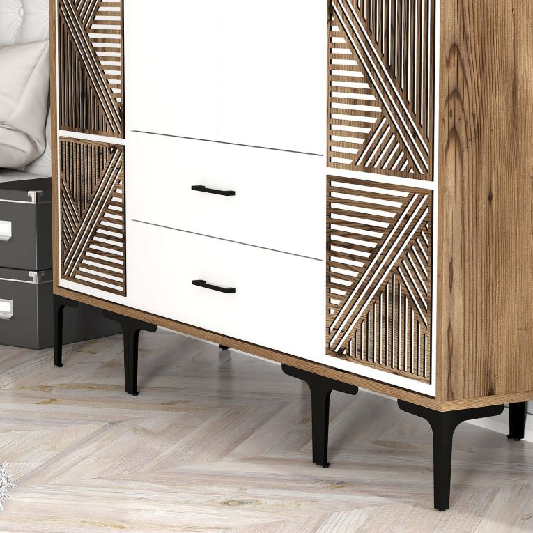 Guardaroba Grande Bianco Marrone Noce 6 Ripiani 2 Cassetti 160x201h cm, Appendiabiti - Gavello