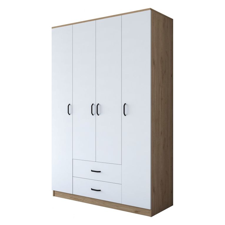 Guardaroba Grande Bianco Marrone Rovere 11 Ripiani 2 Cassetti 140x210h cm, Appendiabiti - Lavello