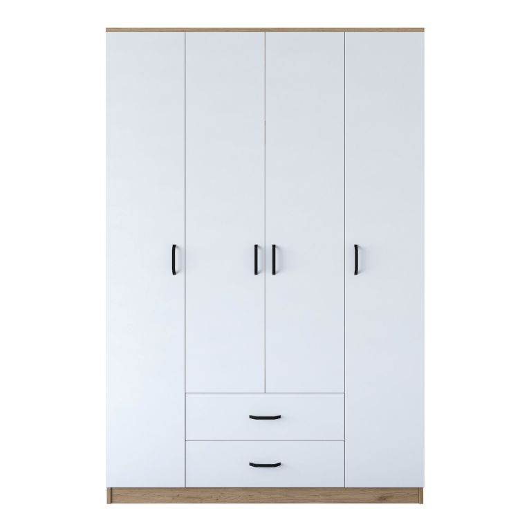 Guardaroba Grande Bianco Marrone Rovere 11 Ripiani 2 Cassetti 140x210h cm, Appendiabiti - Lavello