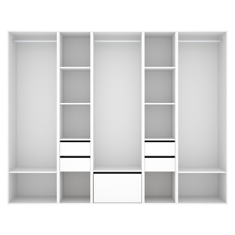 Guardaroba Grande Bianco Marrone Rovere 11 Ripiani Appendiabiti 45x205h cm, 4 Cassetti - Tequesta