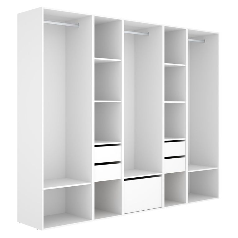 Guardaroba Grande Bianco Marrone Rovere 11 Ripiani Appendiabiti 45x205h cm, 4 Cassetti - Tequesta