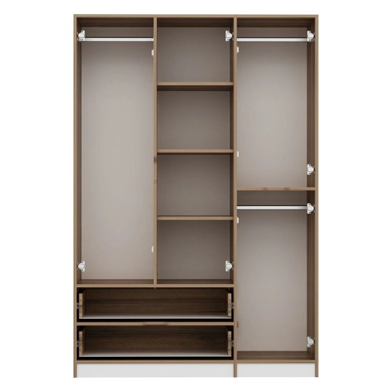 Guardaroba Grande Bianco Marrone Rovere 2 Cassetti Appendiabiti 140x208h cm, 3 Ripiani - Serle