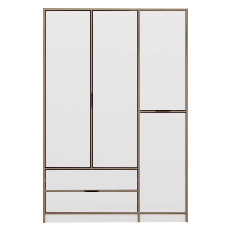 Guardaroba Grande Bianco Marrone Rovere 2 Cassetti Appendiabiti 140x208h cm, 3 Ripiani - Serle