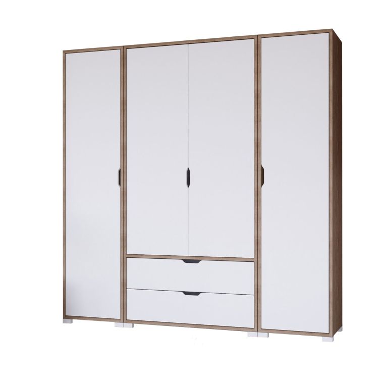 Guardaroba Grande Bianco Marrone Rovere 2 Cassetti Appendiabiti 170x183h cm, 9 Ripiani - Summonte
