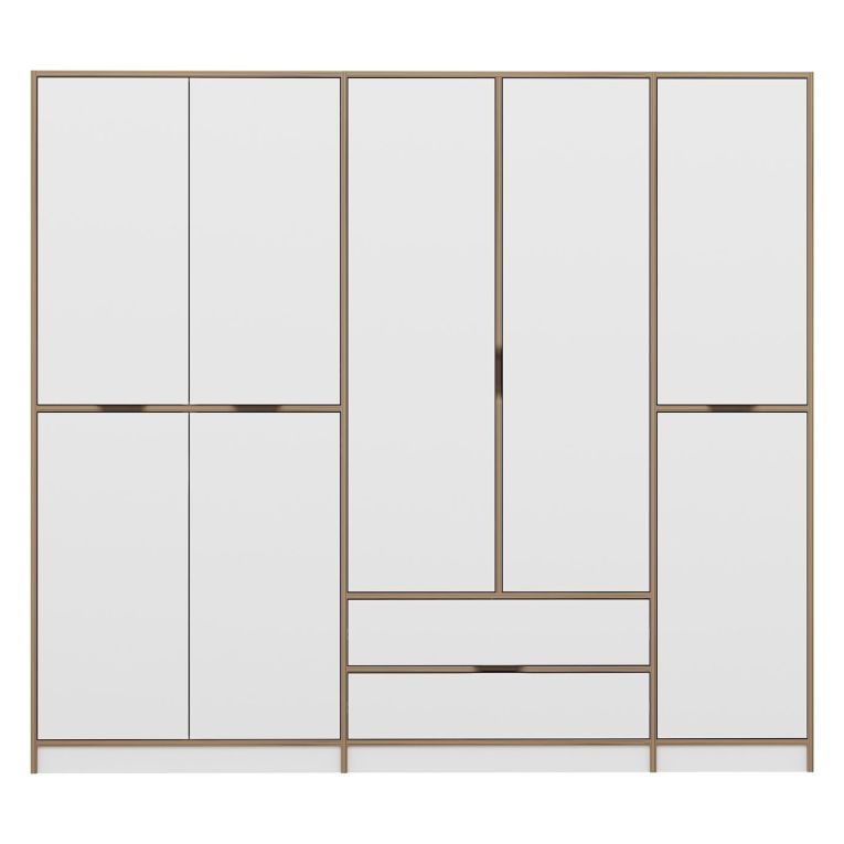Guardaroba Grande Bianco Marrone Rovere 2 Cassetti Appendiabiti 232x208h cm, 8 Ripiani - Sarcedo