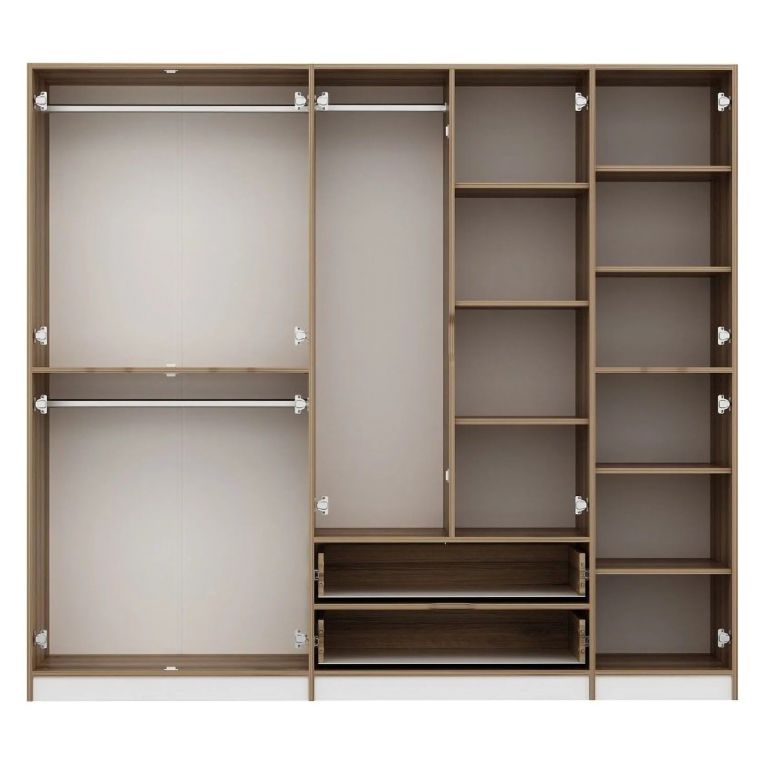 Guardaroba Grande Bianco Marrone Rovere 2 Cassetti Appendiabiti 232x208h cm, 8 Ripiani - Sarcedo