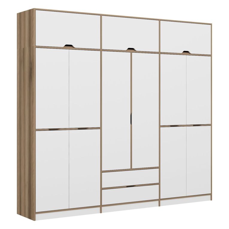 Guardaroba Grande Bianco Marrone Rovere 2 Cassetti Appendiabiti 277x253h cm, 4 Ripiani - Fissiraga