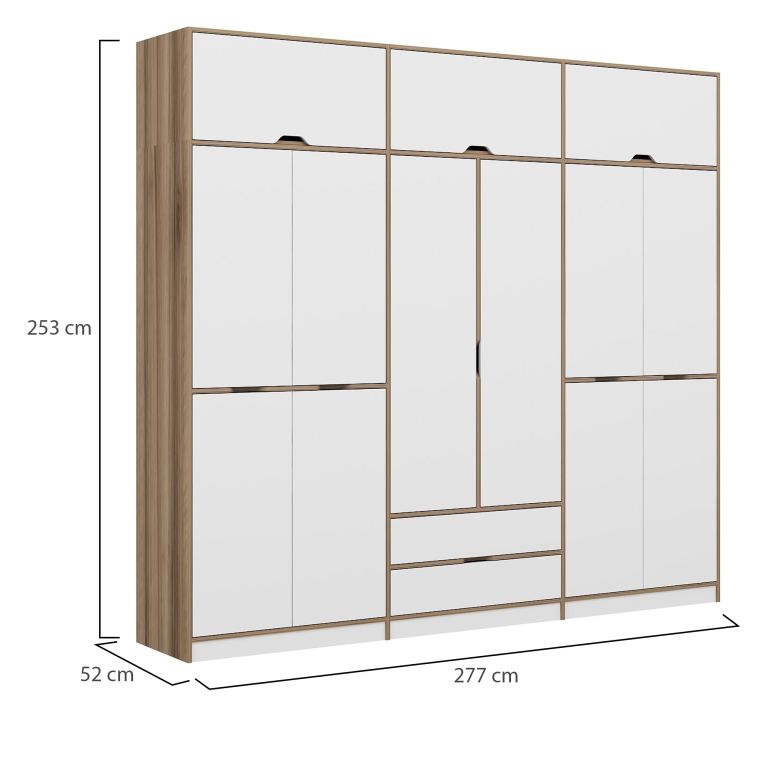Guardaroba Grande Bianco Marrone Rovere 2 Cassetti Appendiabiti 277x253h cm, 4 Ripiani - Fissiraga