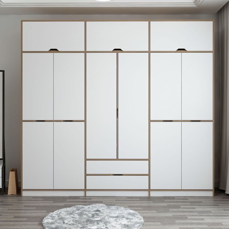 Guardaroba Grande Bianco Marrone Rovere 2 Cassetti Appendiabiti 277x253h cm, 4 Ripiani - Fissiraga