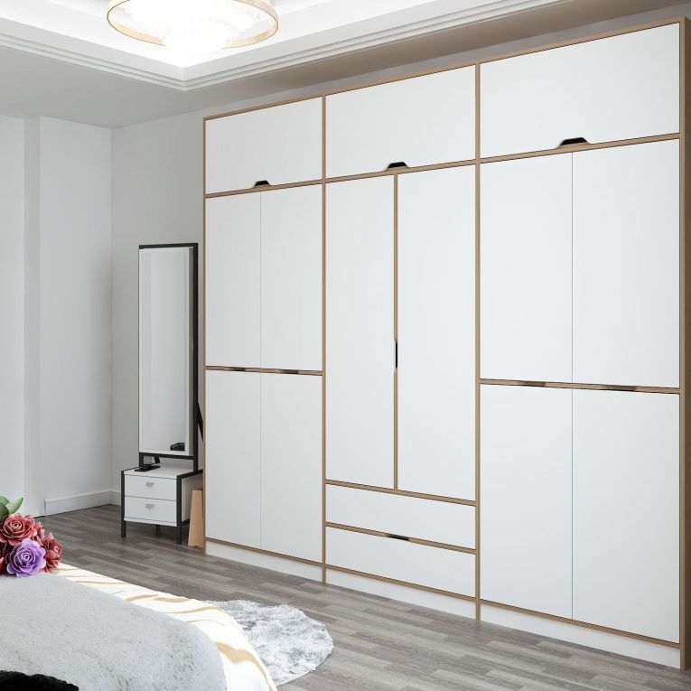 Guardaroba Grande Bianco Marrone Rovere 2 Cassetti Appendiabiti 277x253h cm, 4 Ripiani - Fissiraga