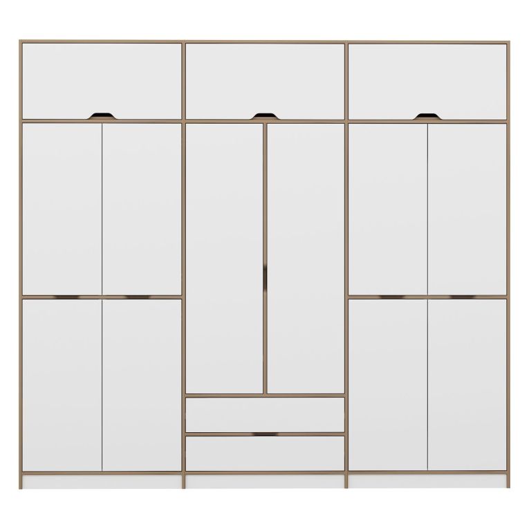 Guardaroba Grande Bianco Marrone Rovere 2 Cassetti Appendiabiti 277x253h cm, 4 Ripiani - Fissiraga
