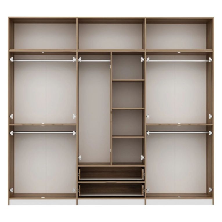 Guardaroba Grande Bianco Marrone Rovere 2 Cassetti Appendiabiti 277x253h cm, 4 Ripiani - Fissiraga