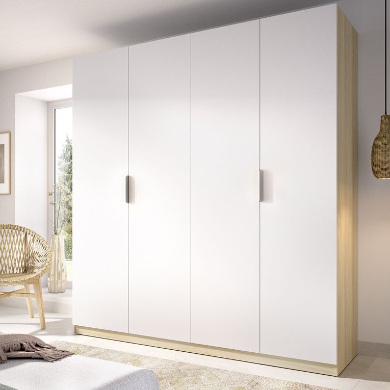 Guardaroba Grande Bianco Marrone Rovere 2 Ripiani Appendiabiti 51x204h cm, Cassetti - Holder