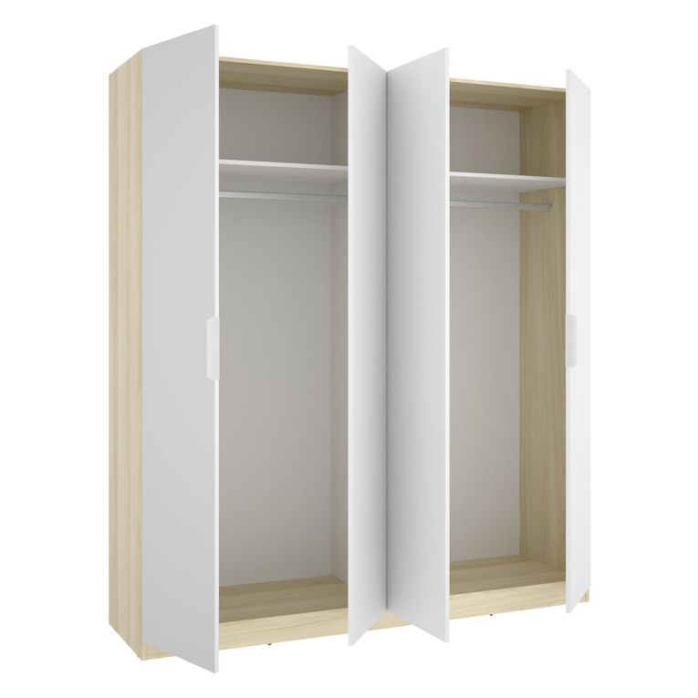 Guardaroba Grande Bianco Marrone Rovere 2 Ripiani Appendiabiti 51x204h cm, Cassetti - Holder