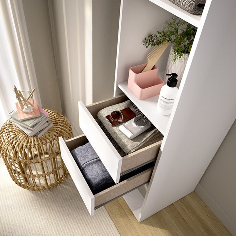Guardaroba Grande Bianco Marrone Rovere 3 Ripiani 2 Cassetti 45x205h cm, Apertura Scorrevole - Claymont