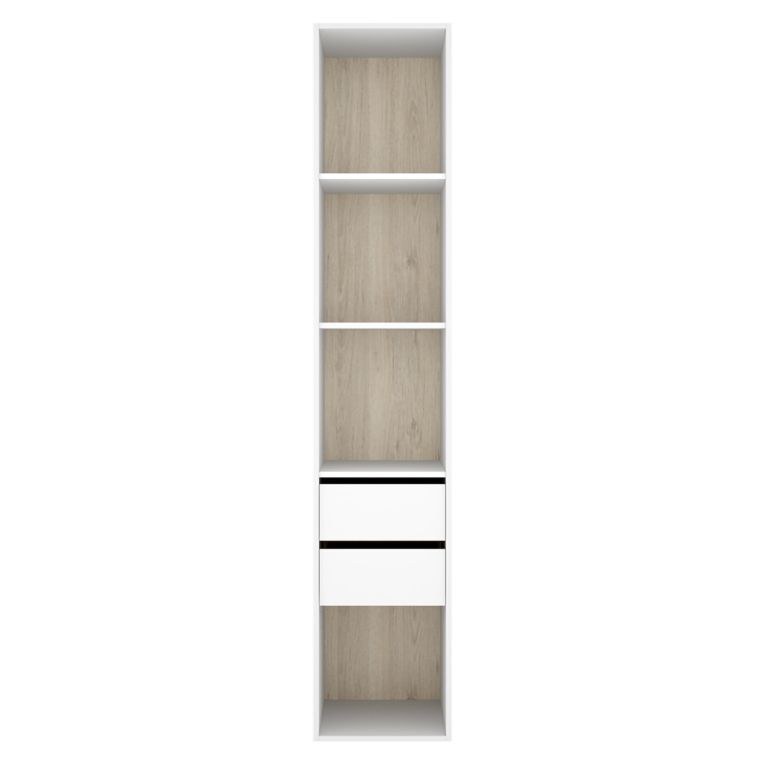 Guardaroba Grande Bianco Marrone Rovere 3 Ripiani 2 Cassetti 45x205h cm, Apertura Scorrevole - Claymont