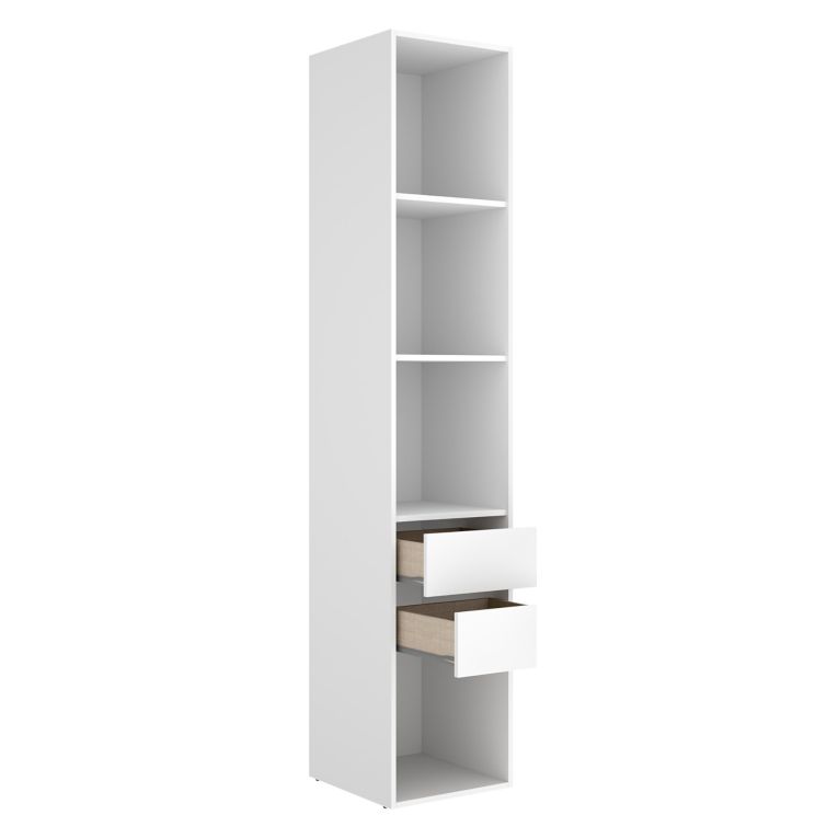 Guardaroba Grande Bianco Marrone Rovere 3 Ripiani 2 Cassetti 45x205h cm, Apertura Scorrevole - Claymont