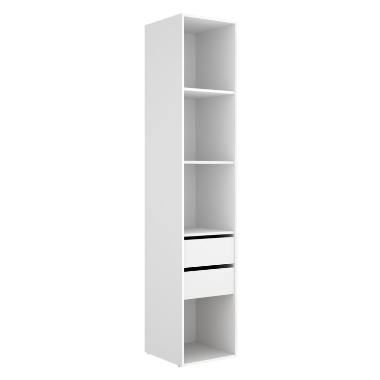 Guardaroba Grande Bianco Marrone Rovere 3 Ripiani 2 Cassetti 45x205h cm, Apertura Scorrevole - Claymont